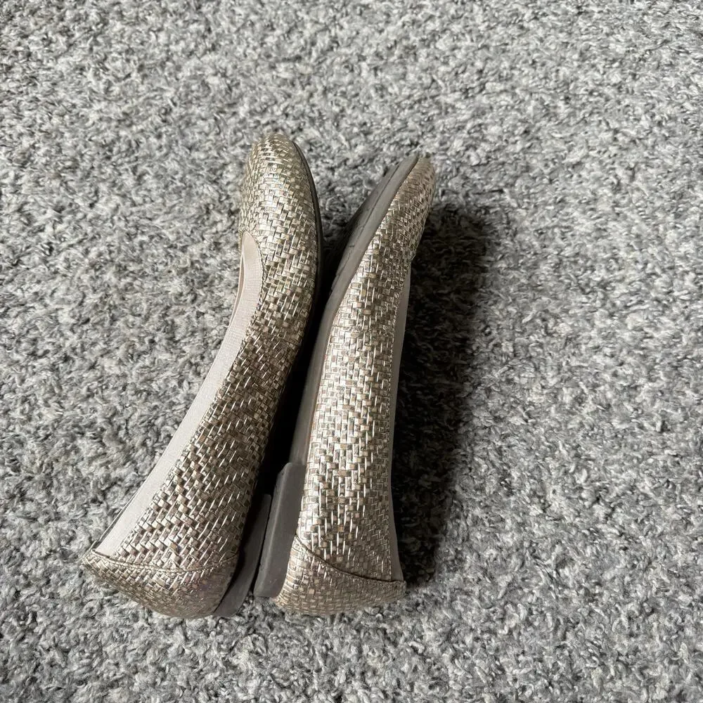 Vionic Anita Woven Round Toe Comfort Ballet Flat Sz 9 Womens Gold Slip On EUC